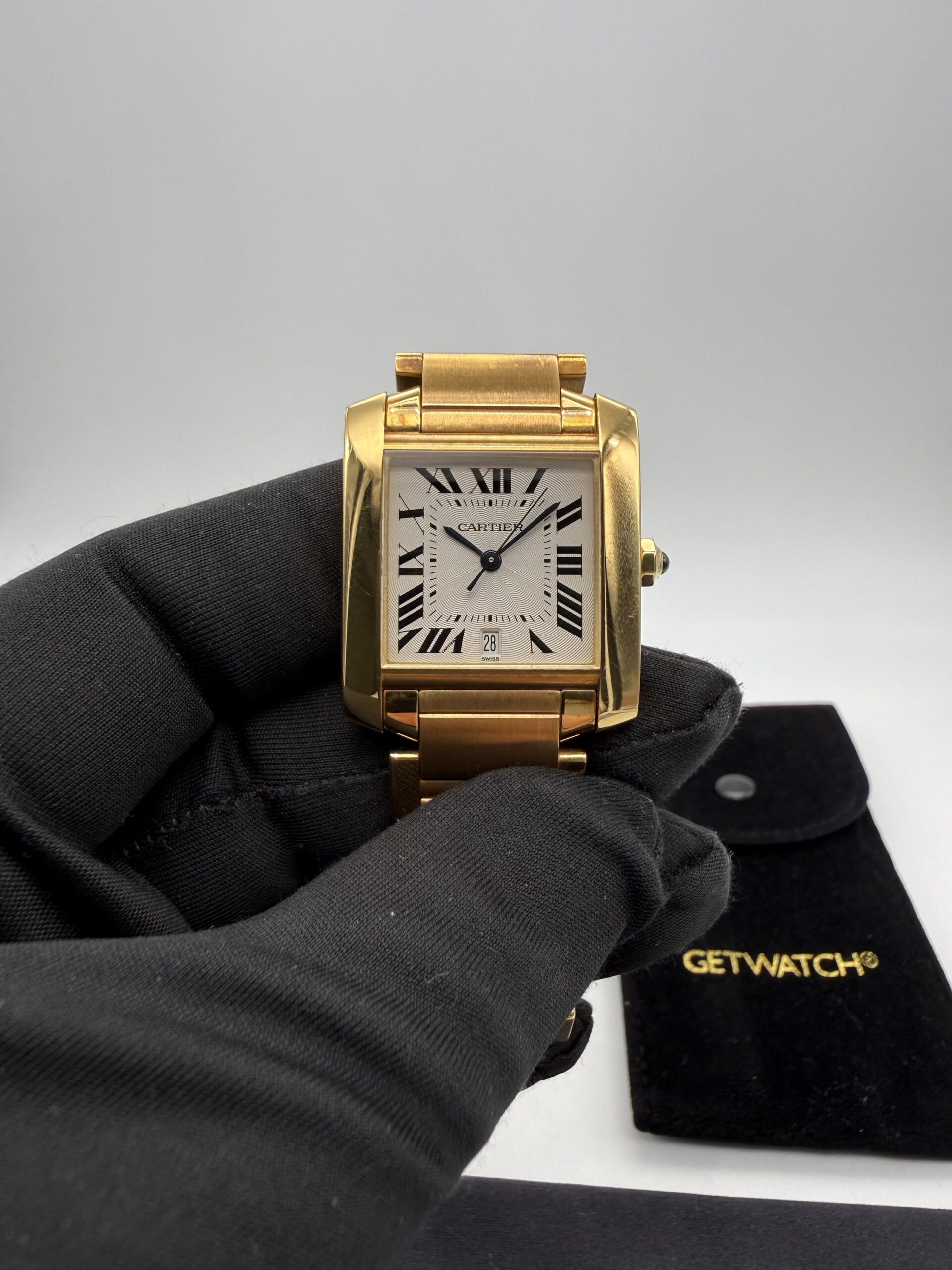 Cartier Tank Française 1840 Automatic Full Gold 18kt Guilloché Dial - Image 7